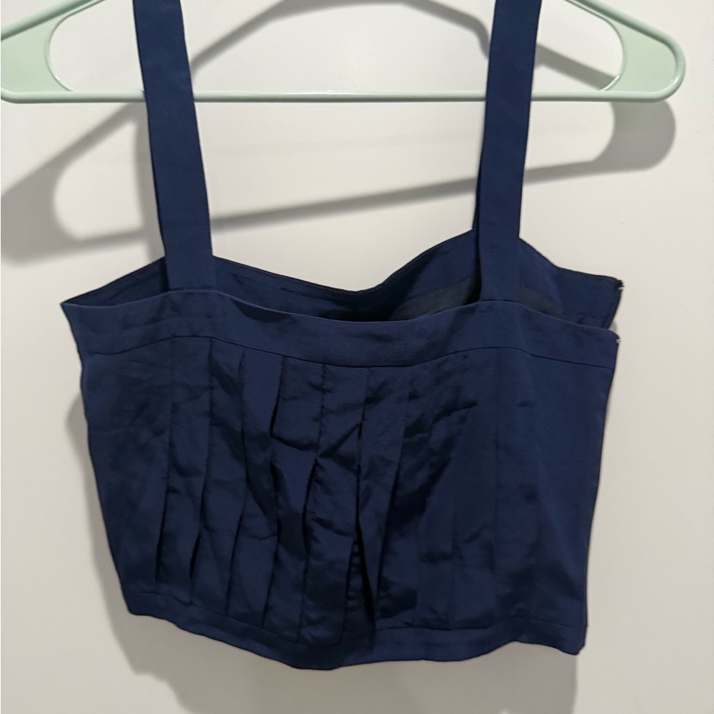 Zeus + Dione Navy Blue Pleated Crop Top